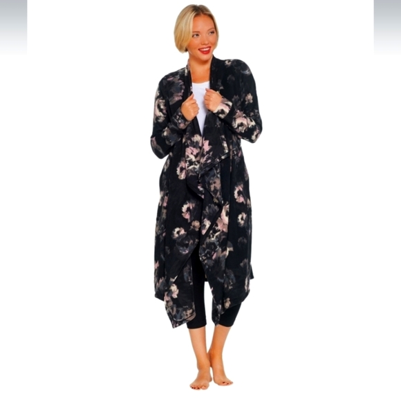 Cuddl Duds Fleecewear With Stretch Long Floral Open Front Drapey Wrap M - Picture 1 of 7